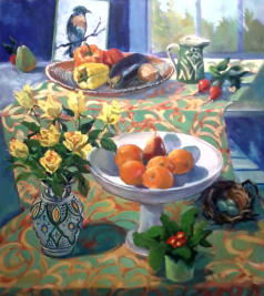 "Still-Life with Bluebird," acrylic on canvas, 42" X 48," 2012